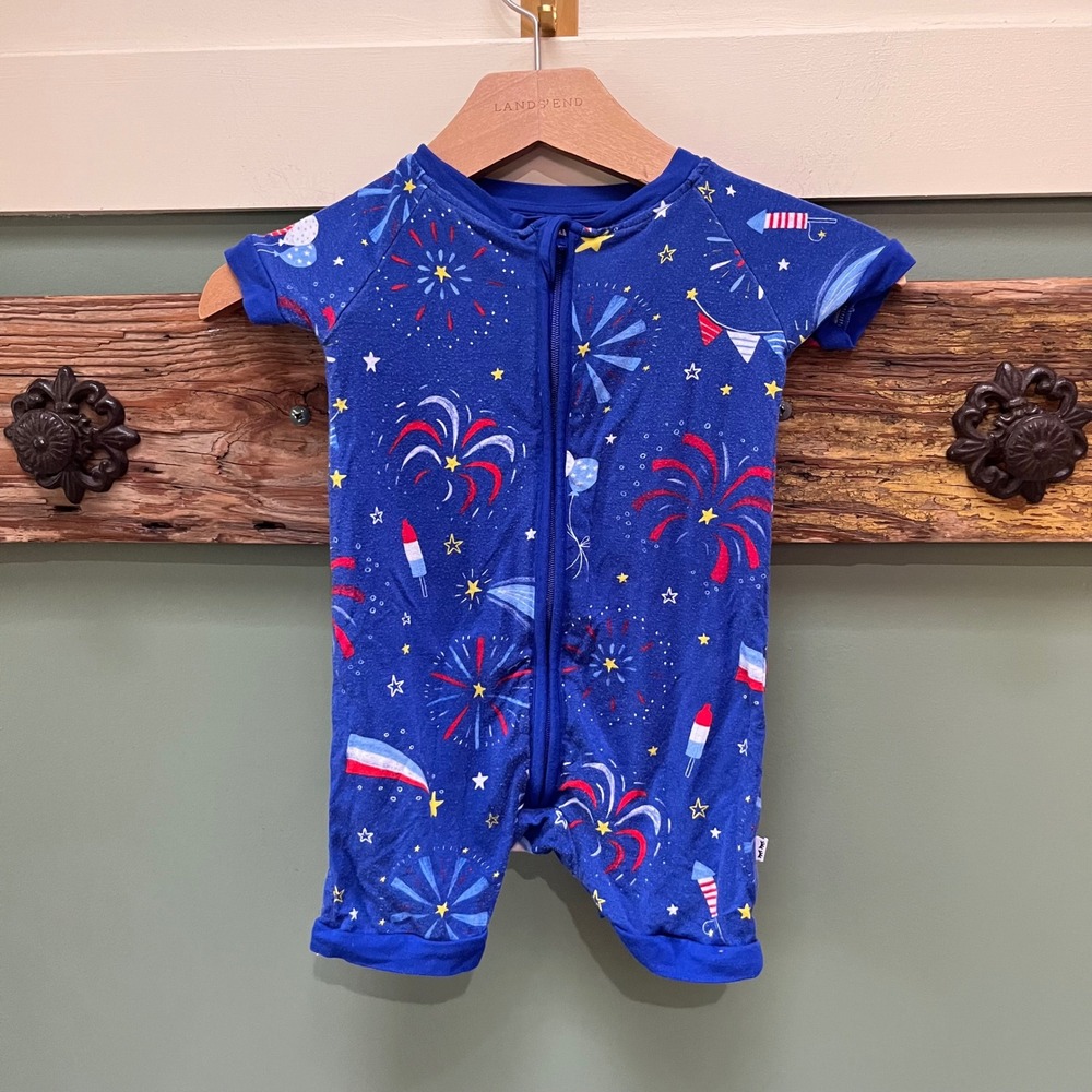 Little Sleepies Play Bamboo Zippy Romper Fireworks Blue 6-12 Months